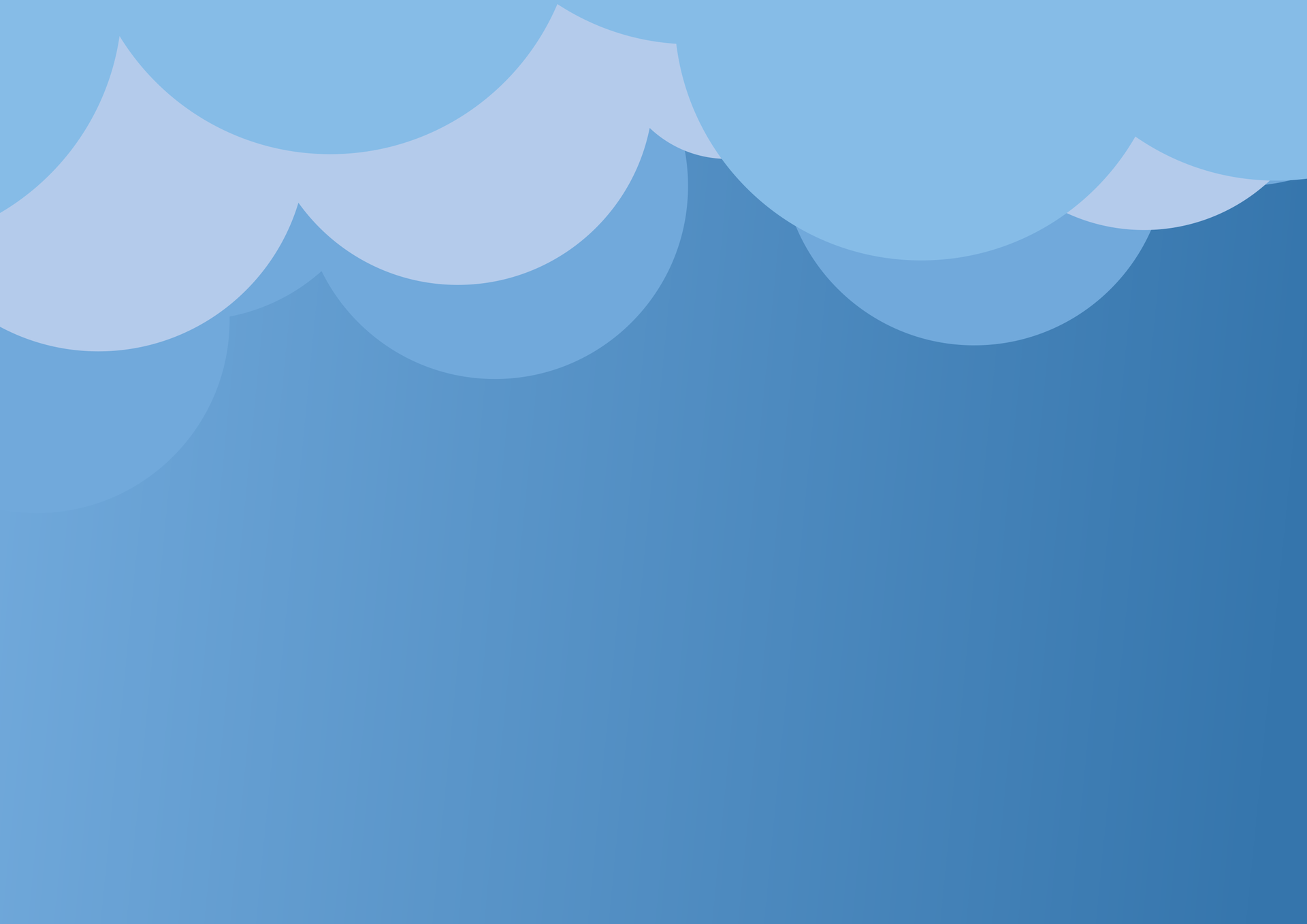 Obraz przedstawia gradient z koloru jasnoniebieskiego do lekko ciemniejszego niebieskiego odcieniu. Na górnej krawędzi rozmieszczono różne okręgi, które poprzez nakładanie się na siebie i różne kolory dla każdej warstwy tworzą chmury, których kolory to różne odcienie niebieskiego, od ciemniejszego, do jaśniejszego.