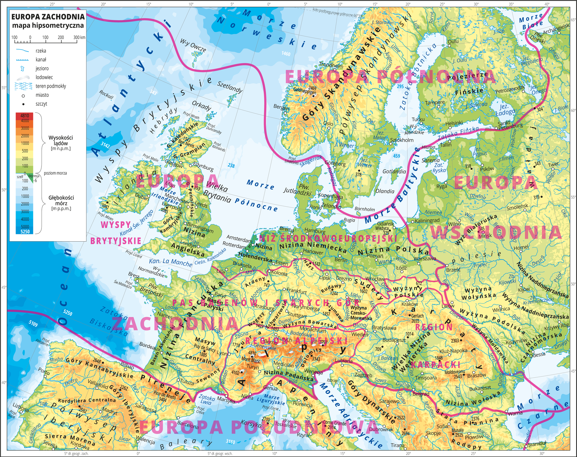 Podział Europy Zachodniej na główne obszary (prowincje)
