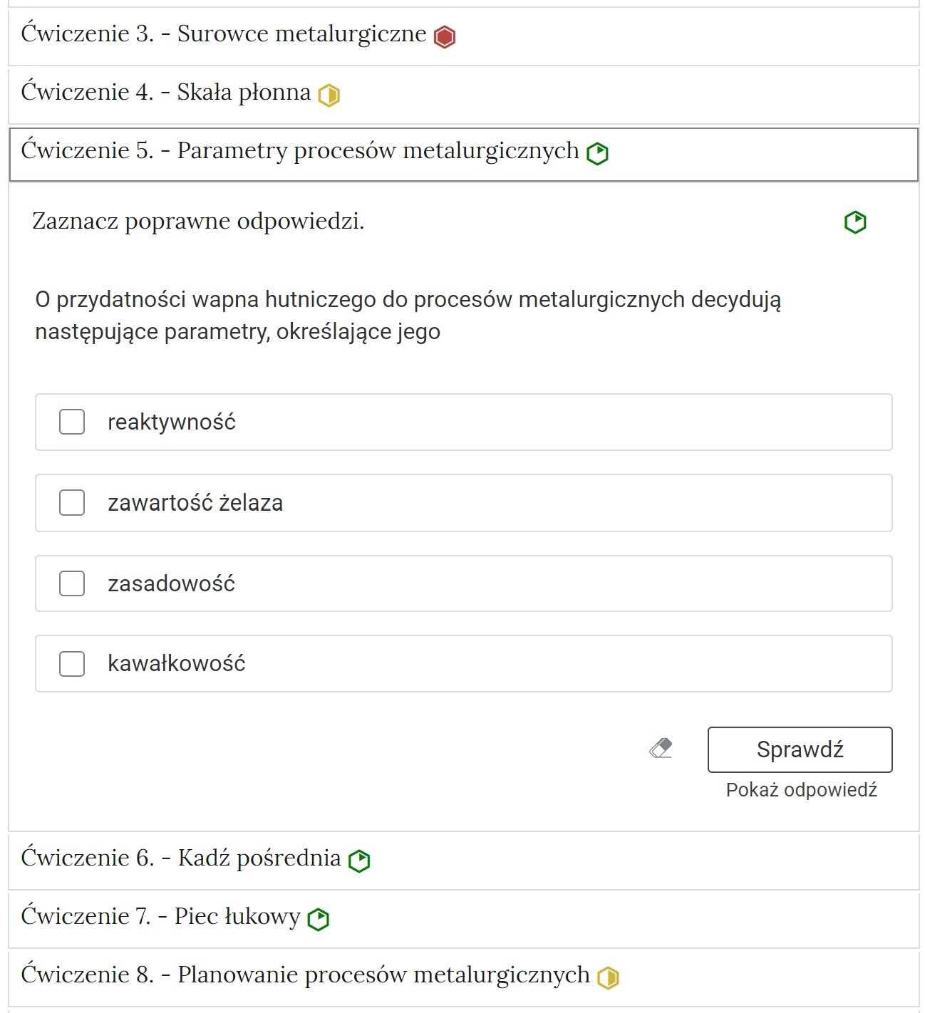 Widok przykładowego ćwiczenia