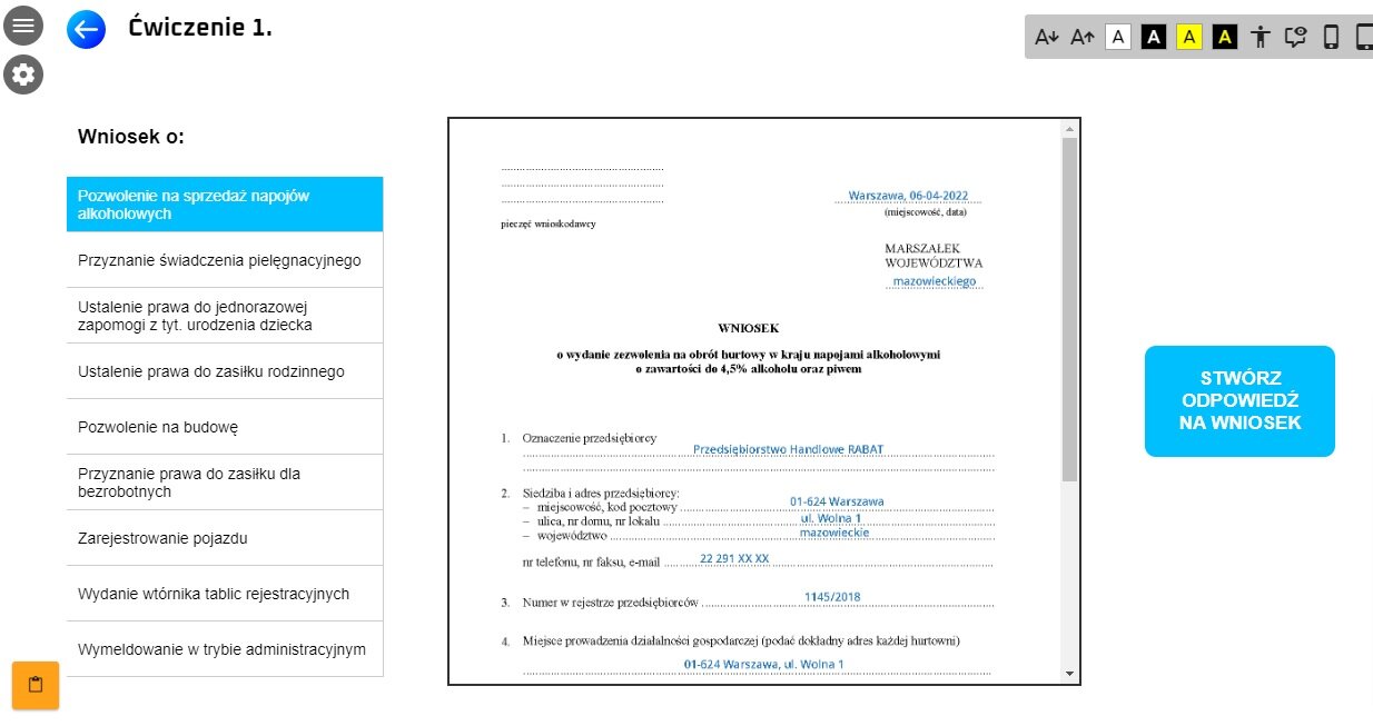 Przykładowy ekran z programu ćwiczeniowego  
