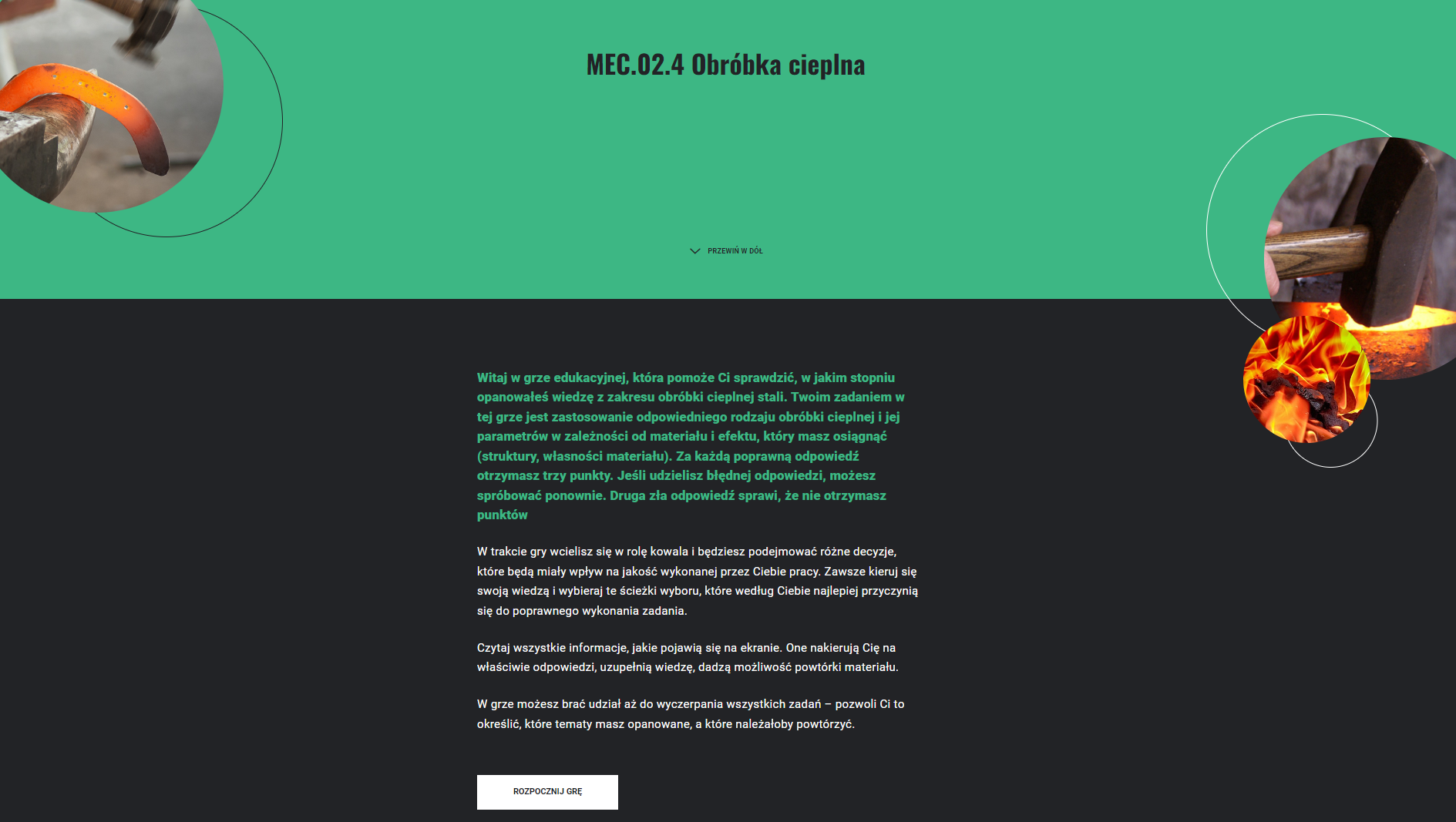 Ekran startowy gry edukacyjnej