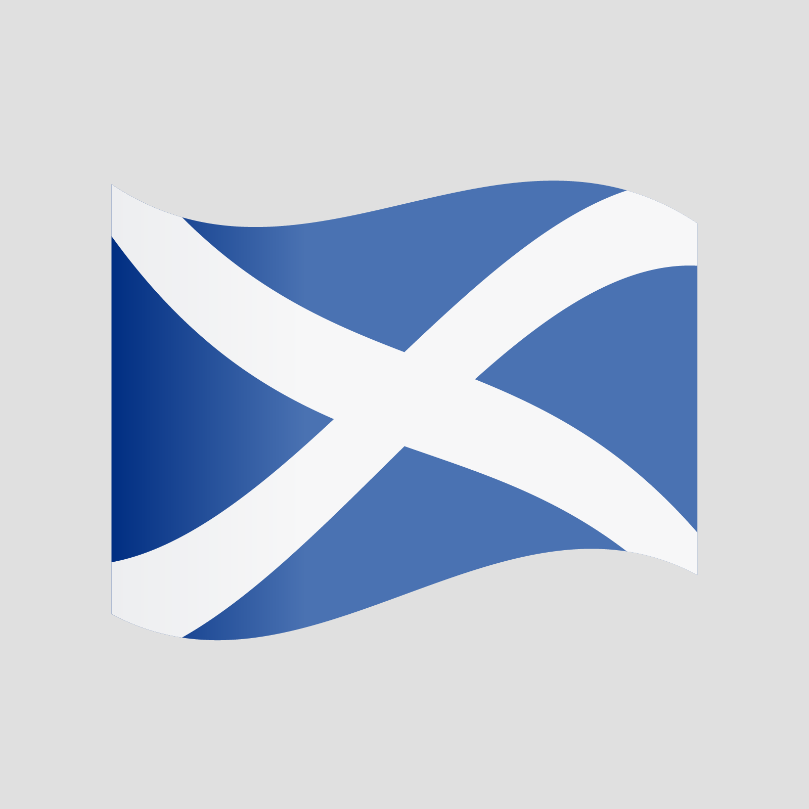 Ilustracja przedstawia falującą flagę Szkocji. Flaga jest niebieska, z białymi, skośnymi pasami, przecinającymi się na jej środku.