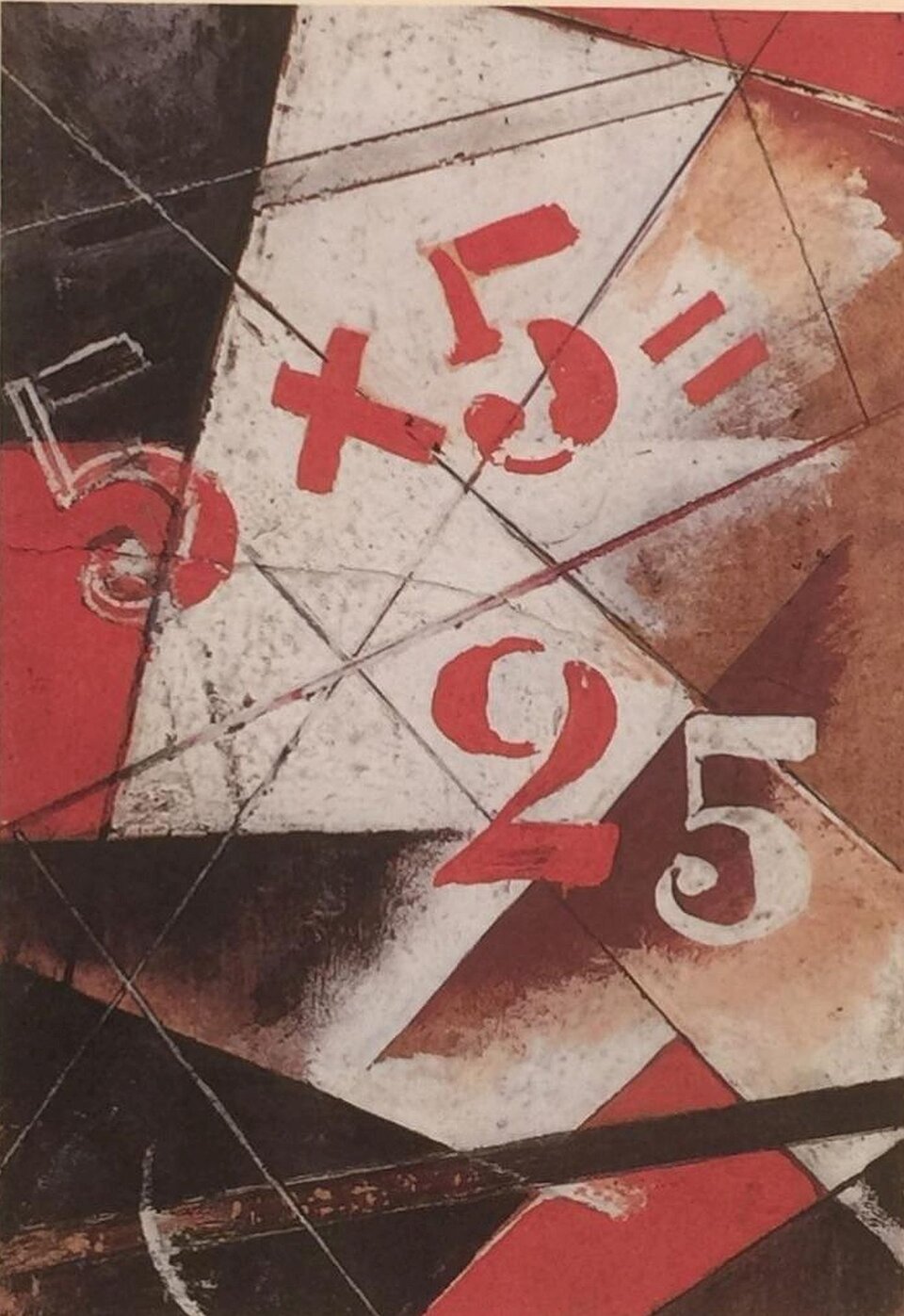 Ilustracja przestawia okładkę katalogu 5x5 = 25 autorstwa Alexandra Wesnina. Zdjęcie ukazuje czerwone i białe cyfry: pięć razy pięć równa się dwadzieścia pięć. Działanie umieszczone jest na biało‑czerwonym tle. .