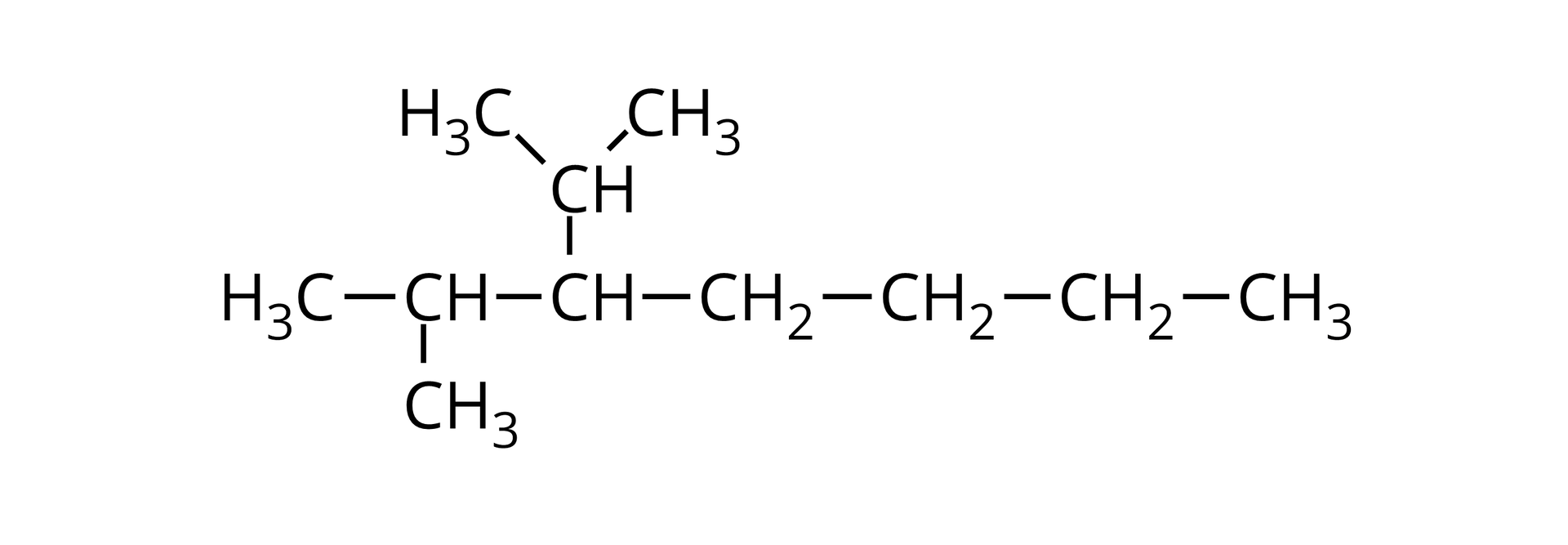 Na ilustracji jest wzór: opis od lewej strony - grupa metylowa łączy się z grupą CH. Ta łączy się na dole z grupą metylową, a po prawej stronie z grupą CH. Grupa CH łączy się u góry z kolejną grupą CH, która jest połączona z dwiema grupami metylowymi. Grupa CH w prawo łączy się z grupą metylenową. Grupa ta łączy się z grupą metylenową, która jest połączona z kolejną grupą metylenową. Ta z kolei łączy się z grupą metylową. 