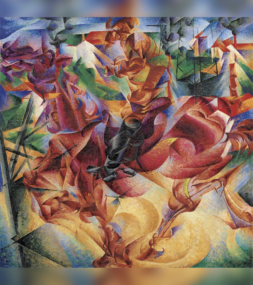 Obraz przedstawia wielokolorową abstrakcję. Nie ma tu konkretnych postaci. Są tylko wielobarwne kształty.