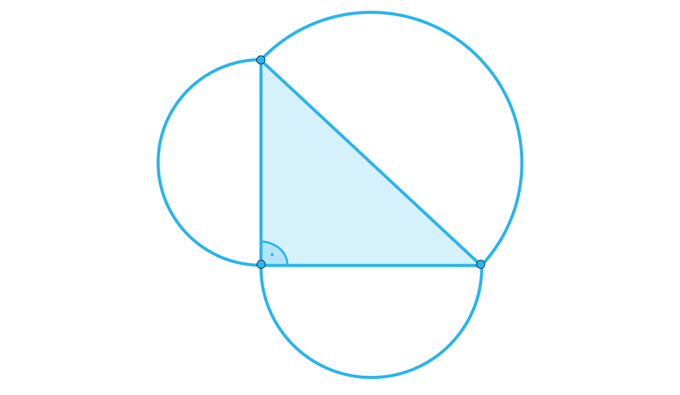 Ilustracja przedstawia trójkąt prostokątny. Obie przyprostokątne wraz z przyprostokątna są średnicami trzech półokręgów. 