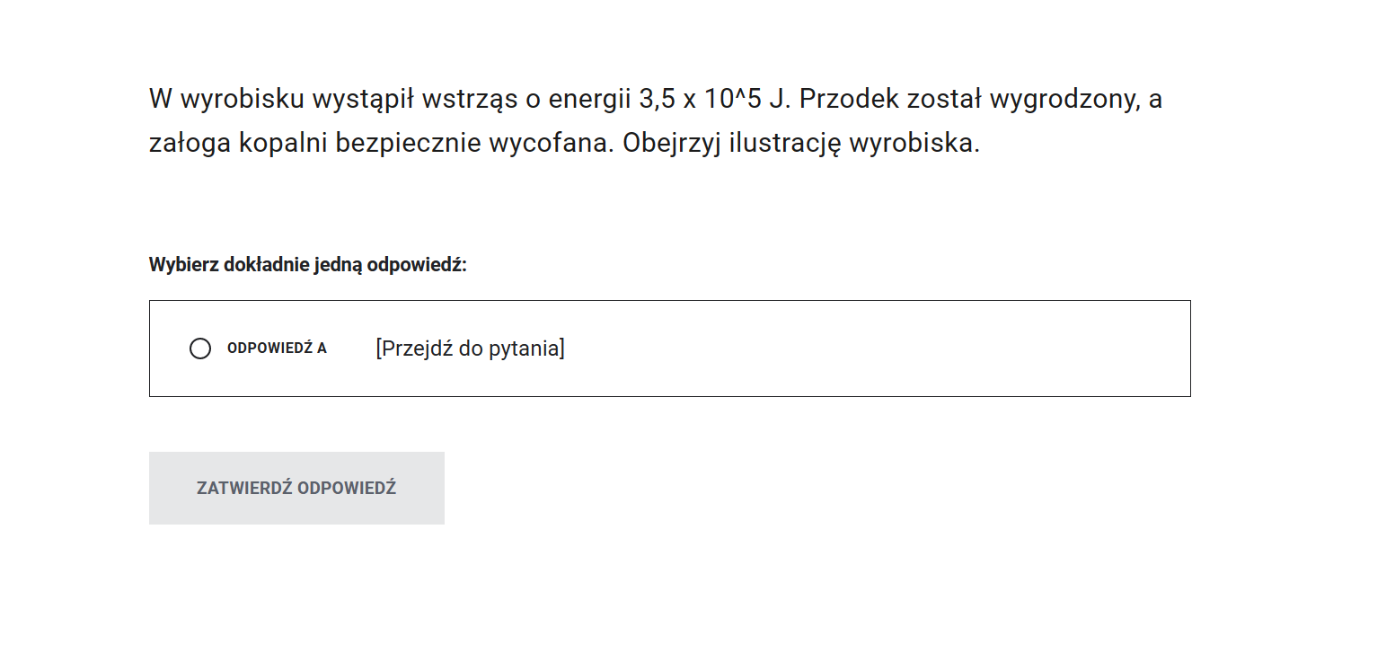 Przykładowy ekran służący do przejścia do pytania