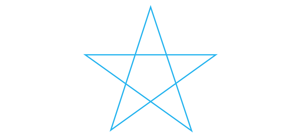 Ilustracja przedstawia pięciokąt gwiaździsty, który jak wskazuje jego nazwa, jest w kształcie pięcioramiennej gwiazdy. Figura ta jest pięciokątem foremnym, którego boki stanowią podstawy trójkątów równoramiennych. Na każdym z boków pięciokąta oparto identyczny trójkąt, uzyskując figurę w kształcie foremnej gwiazdy.