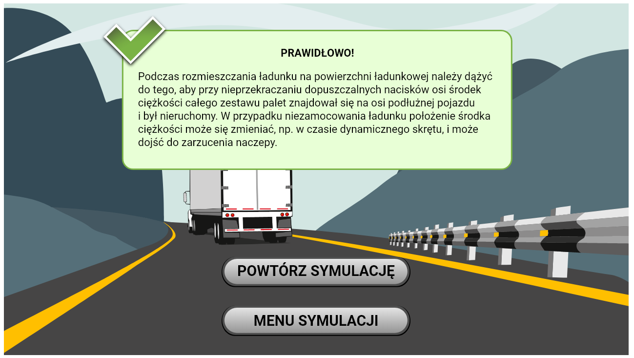 Przykładowy komunikat prawidłowej odpowiedzi w symulatorze