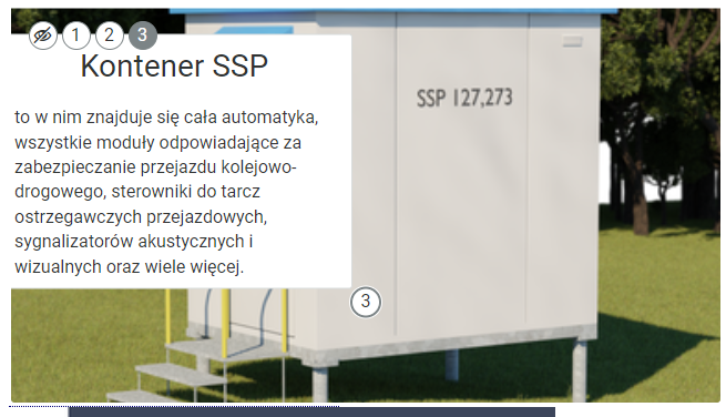 Ilustracja przedstawia przykładowy widok grafiki interaktywnej. Na grafice widoczny jest punkt interaktywny oraz ramka z tekstem.