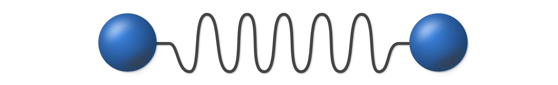 Ilustracja przedstawiająca dwie niebieskie kulki połączone sprężyną.