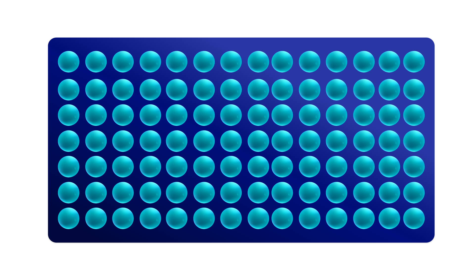 Ilustracja przedstawia przykładowy pojedynczy kryształ, którego struktura przedstawiona jest jako 94 niebieskie kółka ułożone na granatowej planszy. Jest to symboliczne przedstawienie struktury.