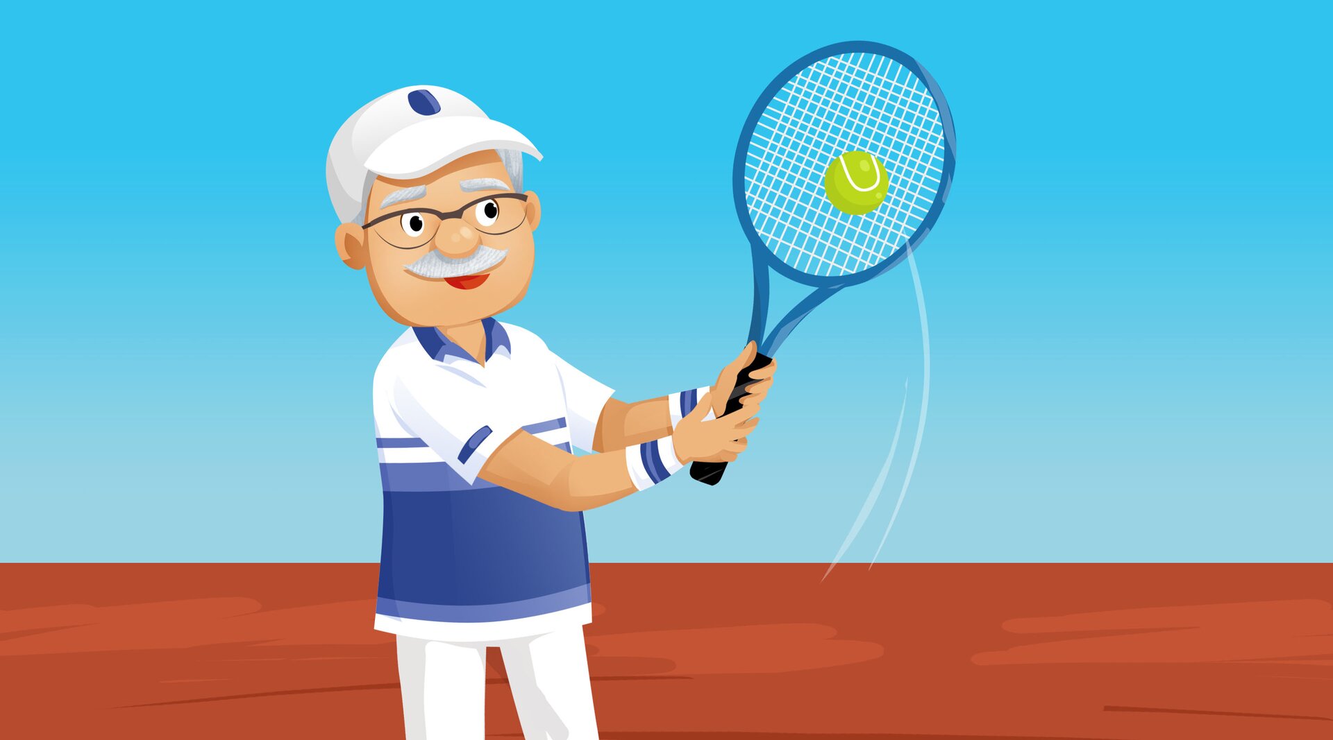 Na ilustracji znajduje się mężczyzna, który gra w tenisa.