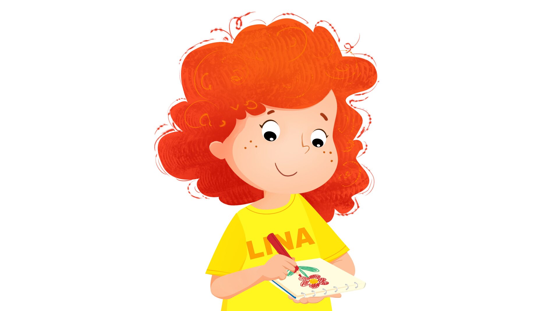 Na ilustracji znajduje się Lina, która rysuje.
