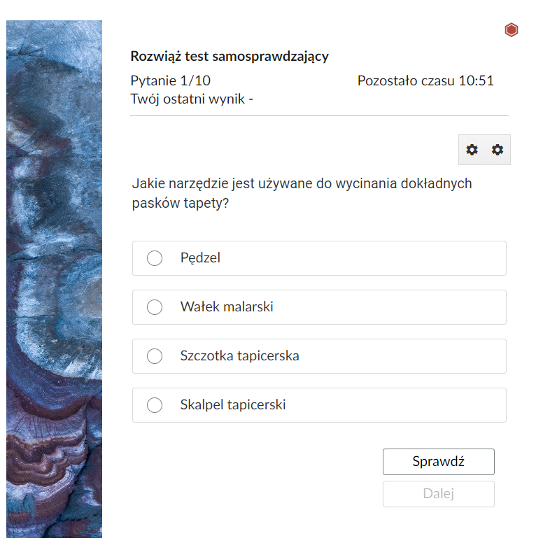 Grafika przedstawia przykładowy wygląd pytania testowego.