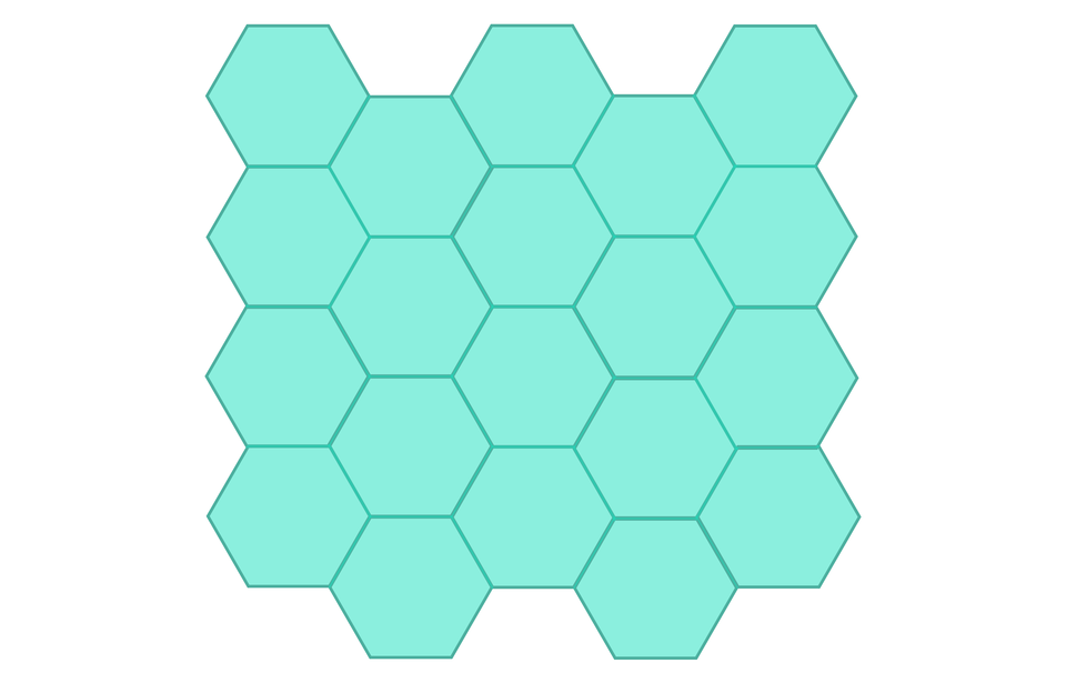 Na ilustracji przedstawiono parkiet zbudowany z zielonych sześciokątów, stycznych do siebie bokami.