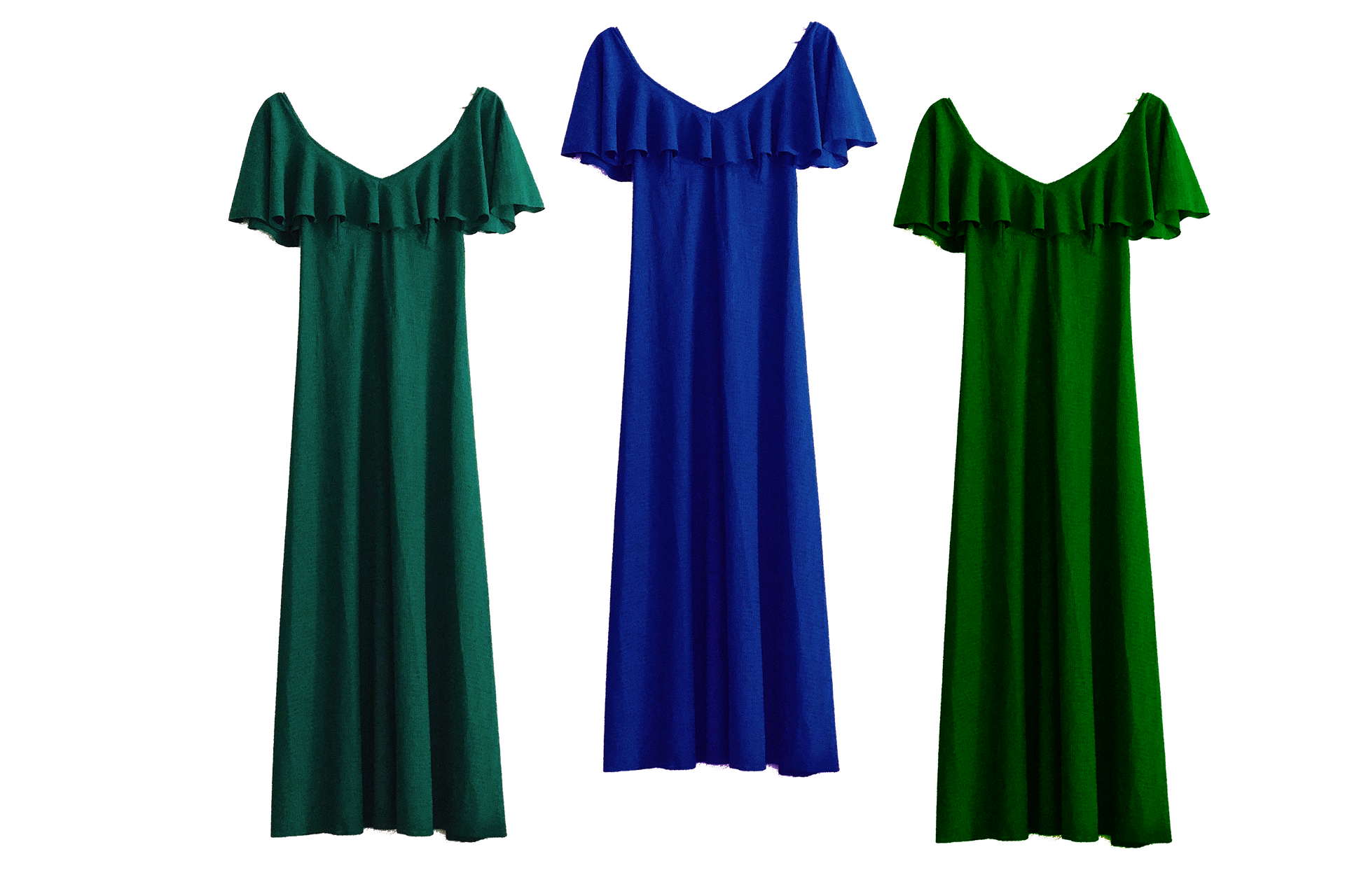 Ilustracja przedstawia trzy sukienki.