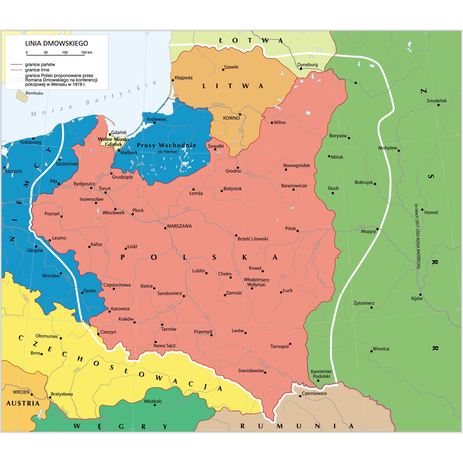 Grafika mapy przedstawiająca linię Dmowskiego.