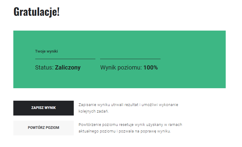 Grafika przedstawia ekran zakończenia poziomu.