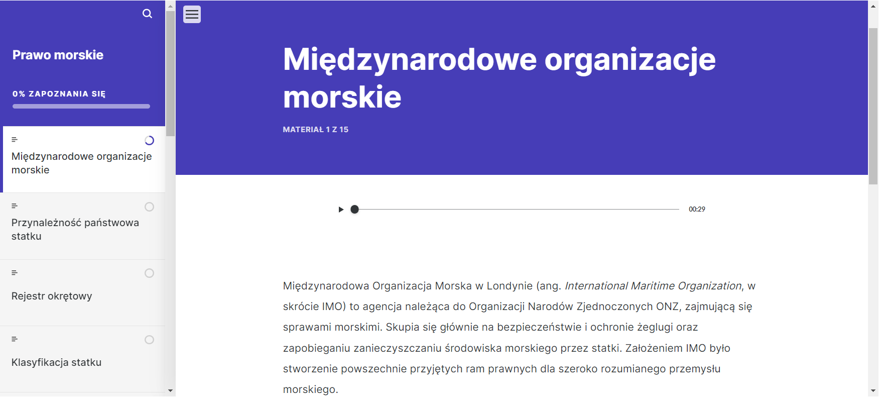 Grafika przedstawia przykładowy ekran atlasu. Z lewej strony znajduje się wąski panel z tytułem atlasu, lupką, umożliwiającą wyszukiwanie treści. Poniżej znajduje się spis treści. Obok po prawej stronie znajduje się szerokie okno z treścią atlasu. Pod tytułem danej strony widoczny jest odtwarzacz audio. Kliknięcie na niego umożliwia odsłuchanie tekstu znajdującego się na danej stronie. W dolnym prawym rogu znajduje się kwadratowa ikona pozwalająca na wyświetlenie atlasu na pełnym ekranie.