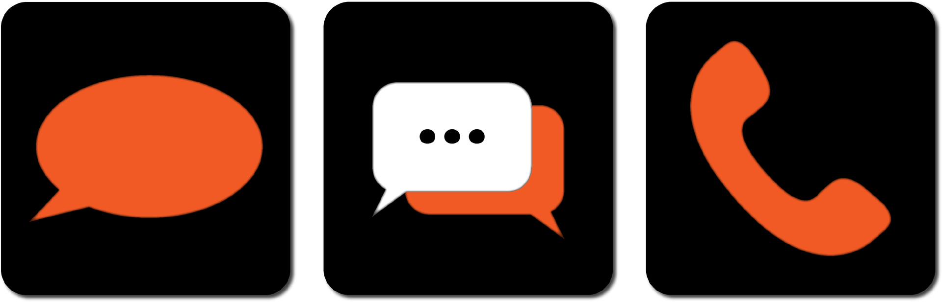 Ilustracja przedstawia trzy ikony: dymek rozmowy, dwa dymki rozmowy, słuchawkę.