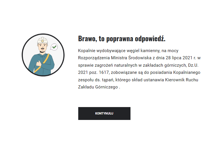 Przykładowa informacja zwrotna po udzieleniu poprawnej odpowiedzi