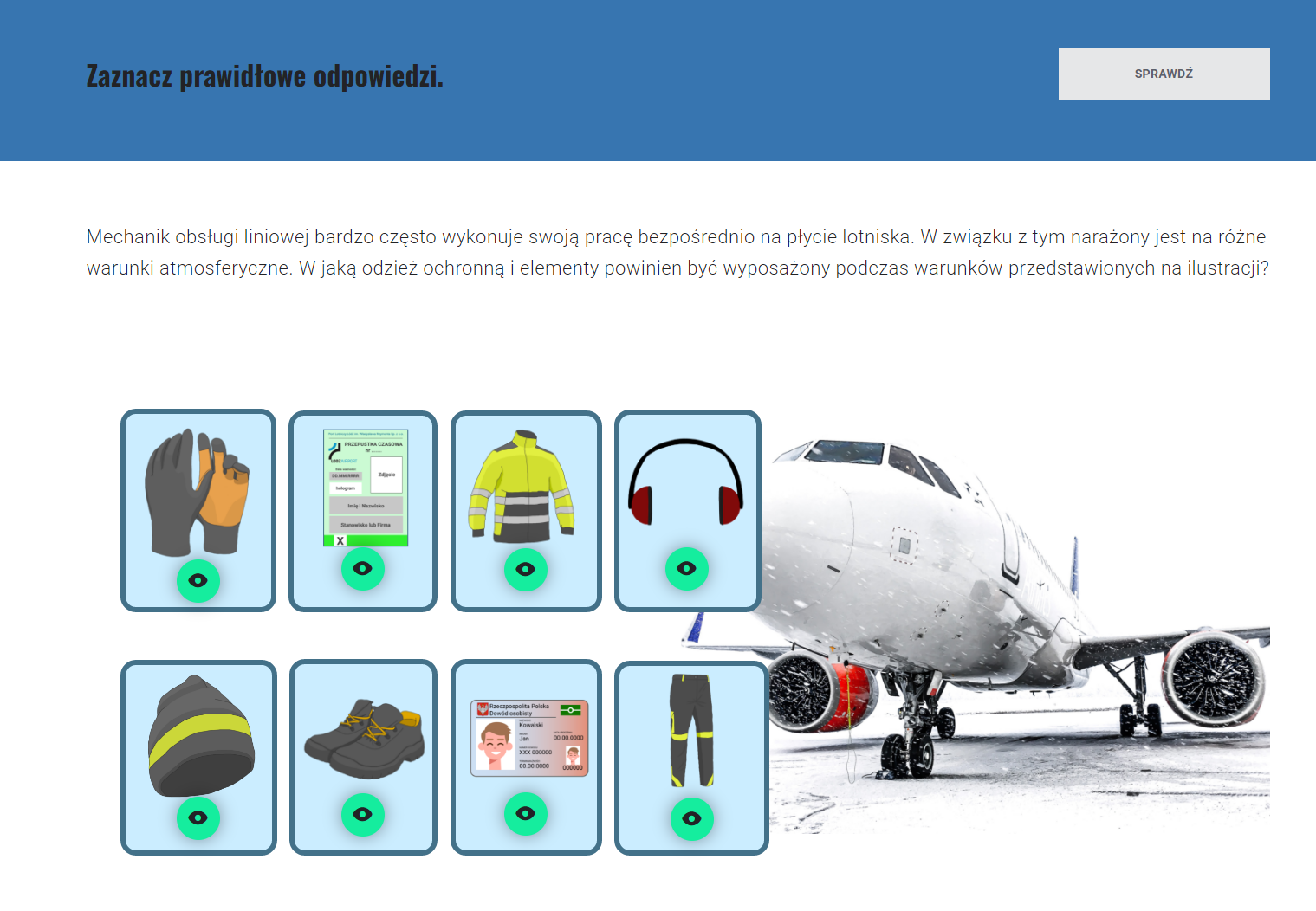 Przykładowy widok zadania z wyborem elementów