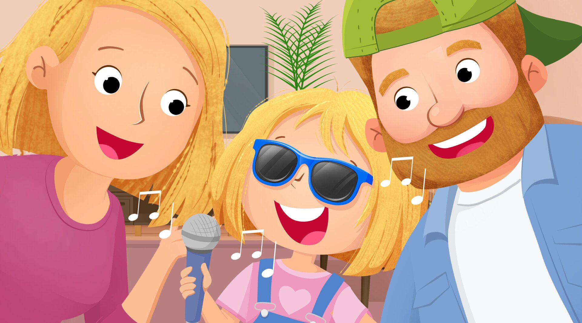 Ilustracja przedstawia rapująca rodzinę.