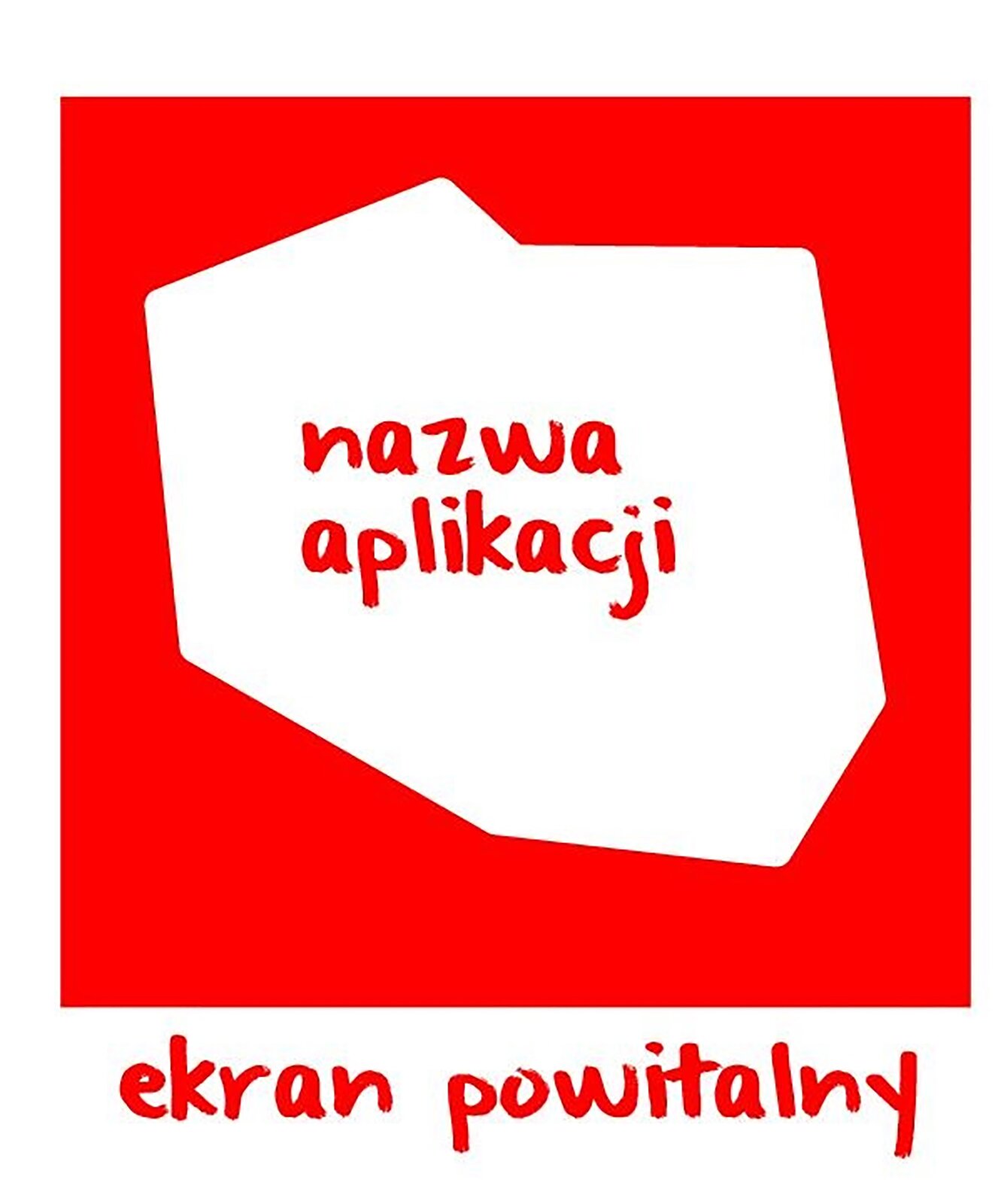 Projekt ekranu powitalnego, bazuje na konturach granic Polski, kolorystyka biało-czerwona