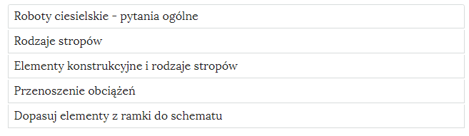 Przykładowy wygląd zakładek zawierających interaktywne materiały sprawdzające