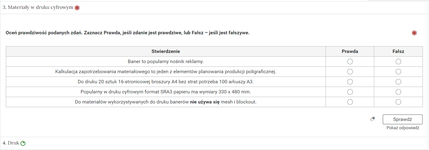 Grafika przedstawia widok jednego zadania z listy zadań w Interaktywnych Materiałach Sprawdzających.