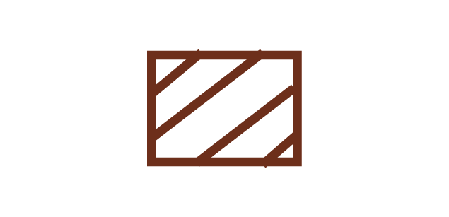 Grafika przedstawia symbol filtra cząsteczek stałych, który ma formę prostokąta ze skośnymi liniami wewnątrz.
