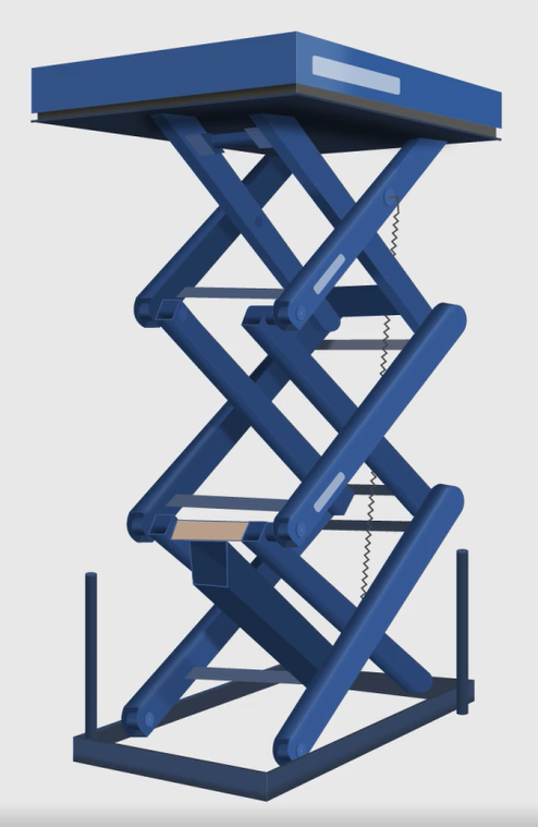 Na grafice przedstawiony jest dźwignik. Jest zbudowany z platformy, która znajduje się na górze konstrukcji oraz z układu nożycowego, który umożliwia podnoszenie platformy oraz elementów znajdujących się na niej.