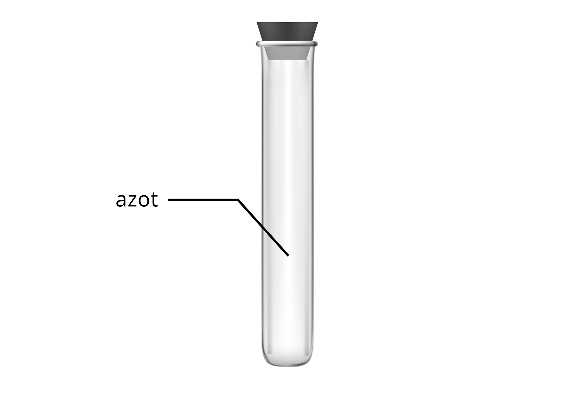 Na ilustracji ukazano probówkę zatkaną korkiem, opisaną jako „azot".