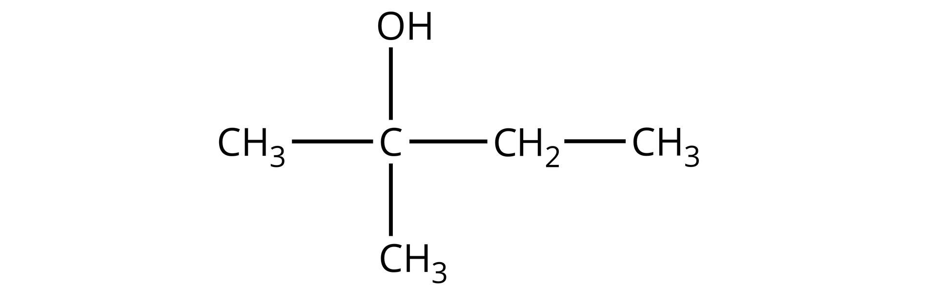Ilustracja przedstawiająca cząsteczkę alkoholu zbudowaną z atomu węgla połączonego z dwiema grupami metylowymi CH3, z jedną grupą etylową CH2CH3 oraz z grupą hydroksylową OH.