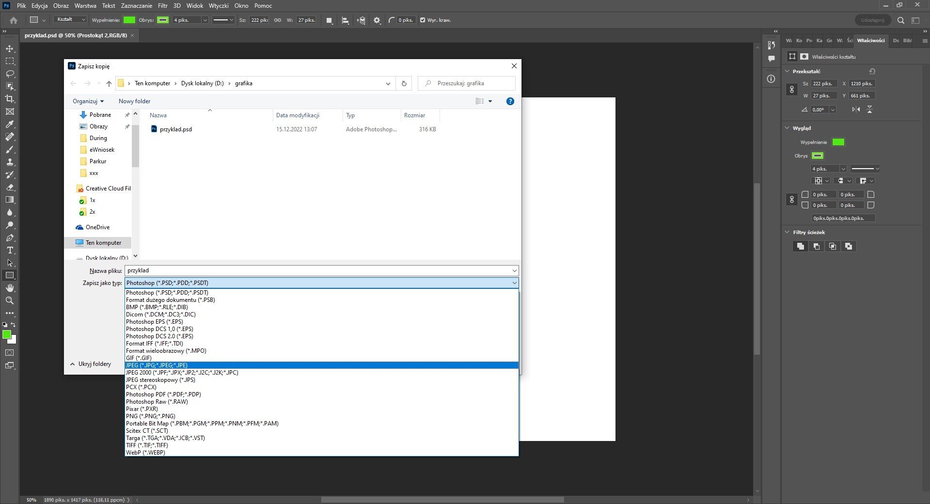 Ilustracja przedstawiająca okno o nazwie: Zapisz kopię. Tam z opcji: Ten komputer - po rozwinięciu listy - wybrano: JPEG.