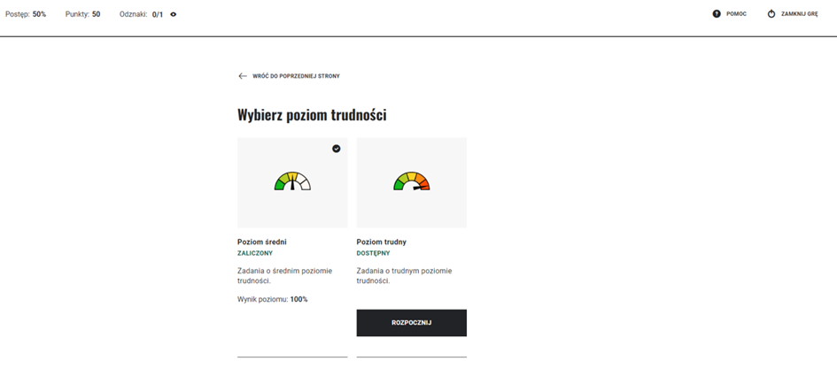 Ekran z zapisanym postępem