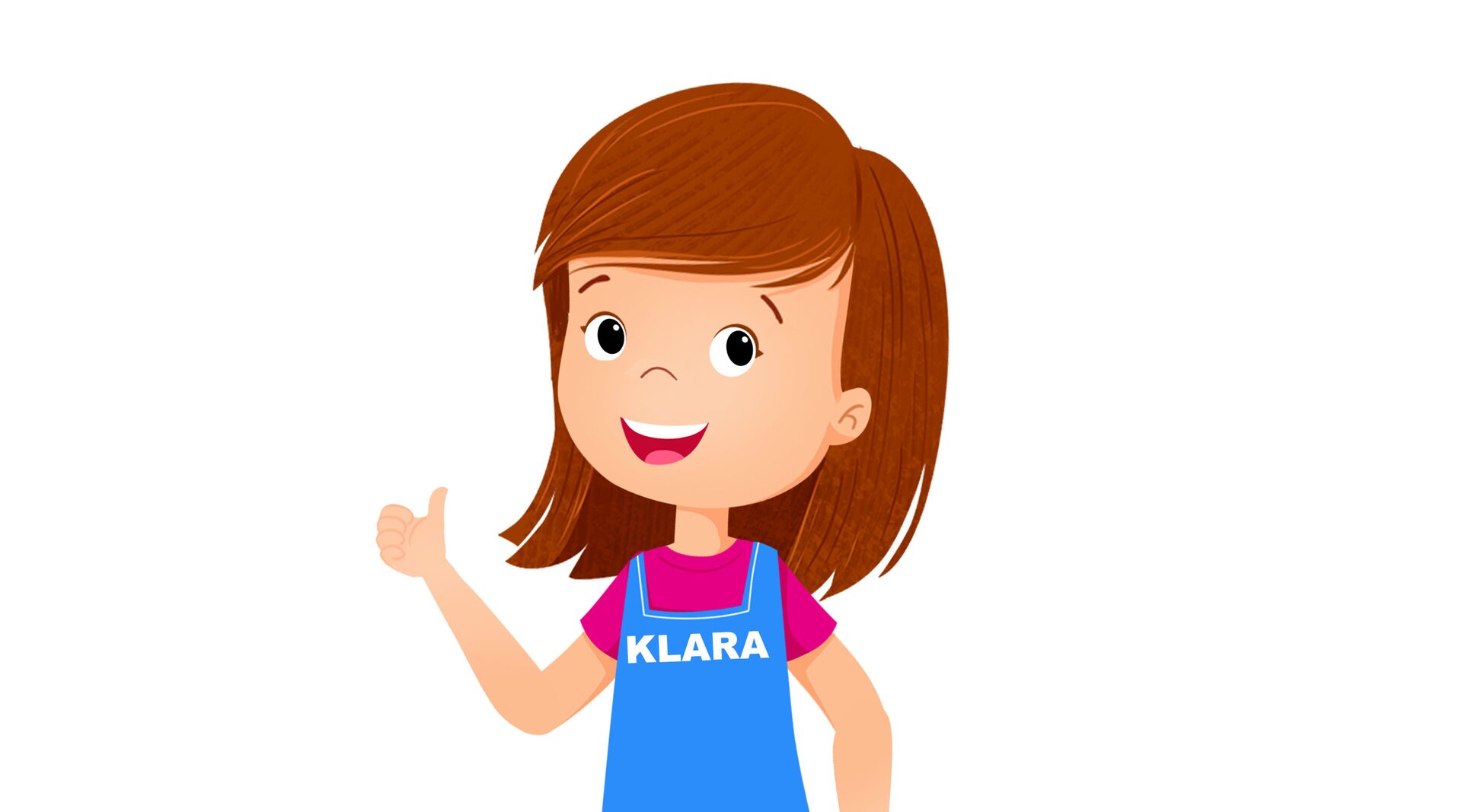 Na ilustracji znajduje się dziewczynka w brązowych włosach w niebieskiej sukience.