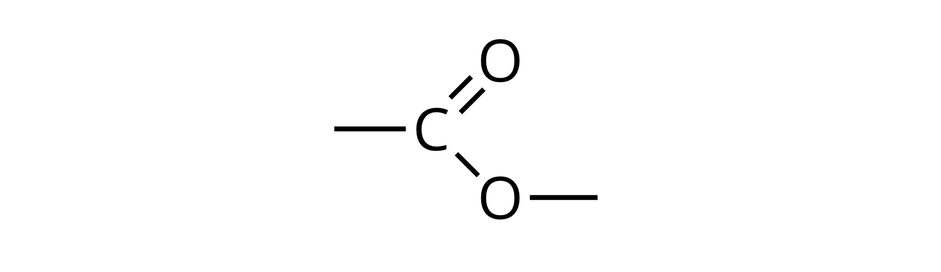 Ilustracja przedstawiająca wzór szkieletowy octanu metylu, który to zbudowany jest z grupy metylowej CH3 związanej z atomem węgla połączonym za pomocą wiązania podwójnego z pierwszym atomem tlenu oraz za pomocą wiązania pojedynczego z drugim atomem tlenu podstawionym grupą metylową CH3.