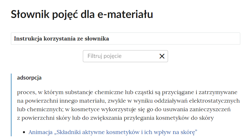 Widok na górną część słownika