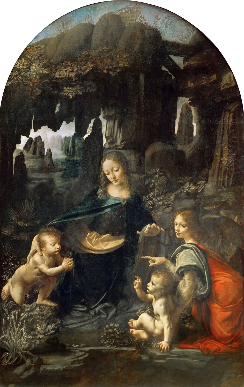 Ilustracja przedstawia obraz Leonardo da Vinci pt. „Madonna w grocie”. Ukazuje ona Maryję, anioła oraz małego Jezusa i świętego Jana. Znajdują się wewnątrz jaskini.