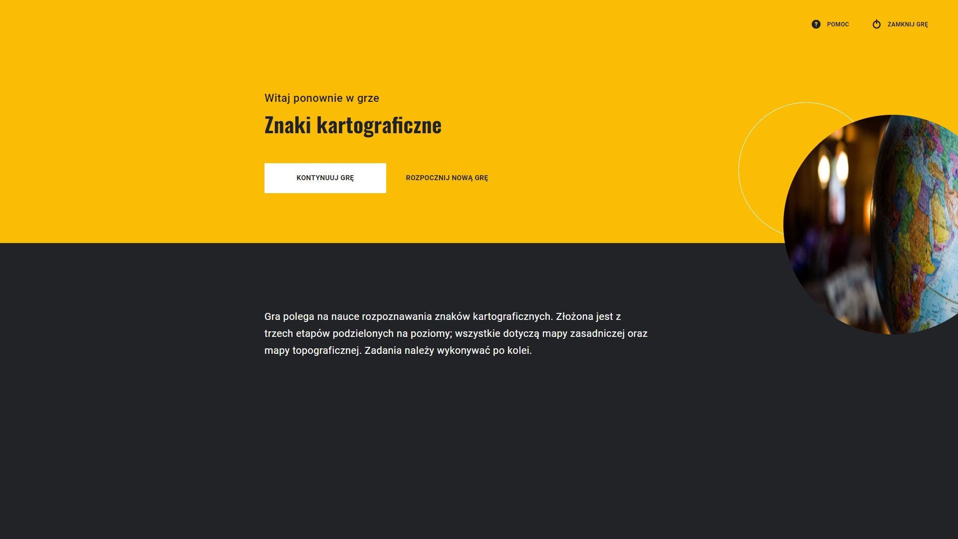 Przykładowy wygląd ekranu startowego w kolejnym podejściu