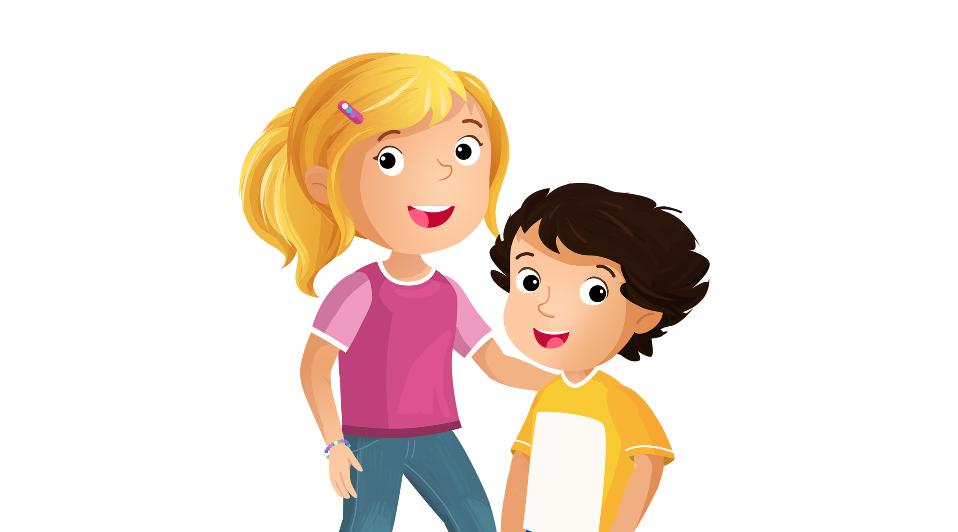 Ilustracja przedstawia dziewczynę opierającą rękę na ramieniu chłopca.