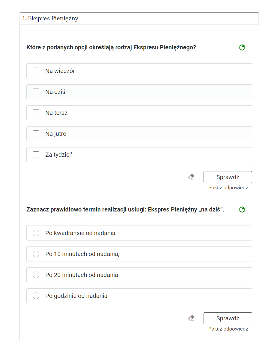 Widok na przykładowe ćwiczenie w otwartej zakładce