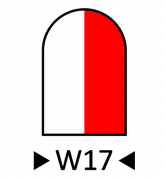 Wskaźnik wu siedemnaście. Biało czerwony słupek z zaokrągloną górną połową.