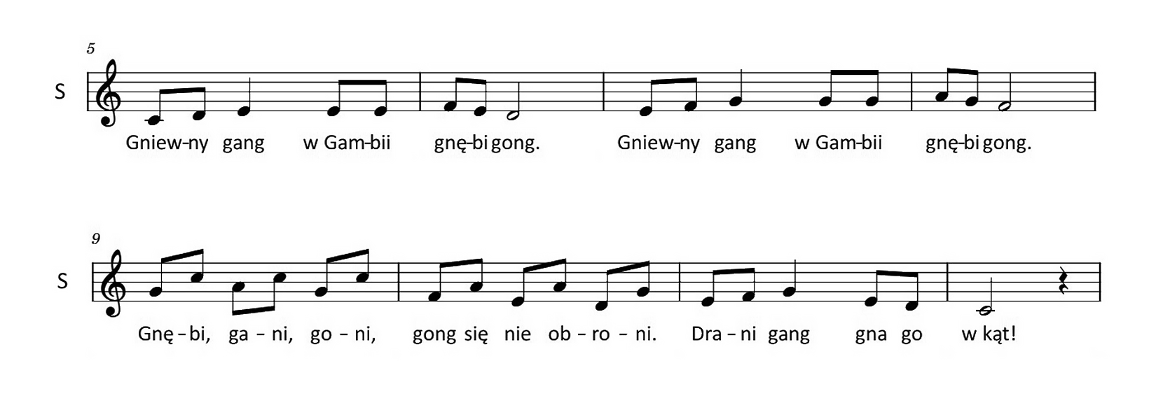 Fragment partytury utworu „Gniewny gang”