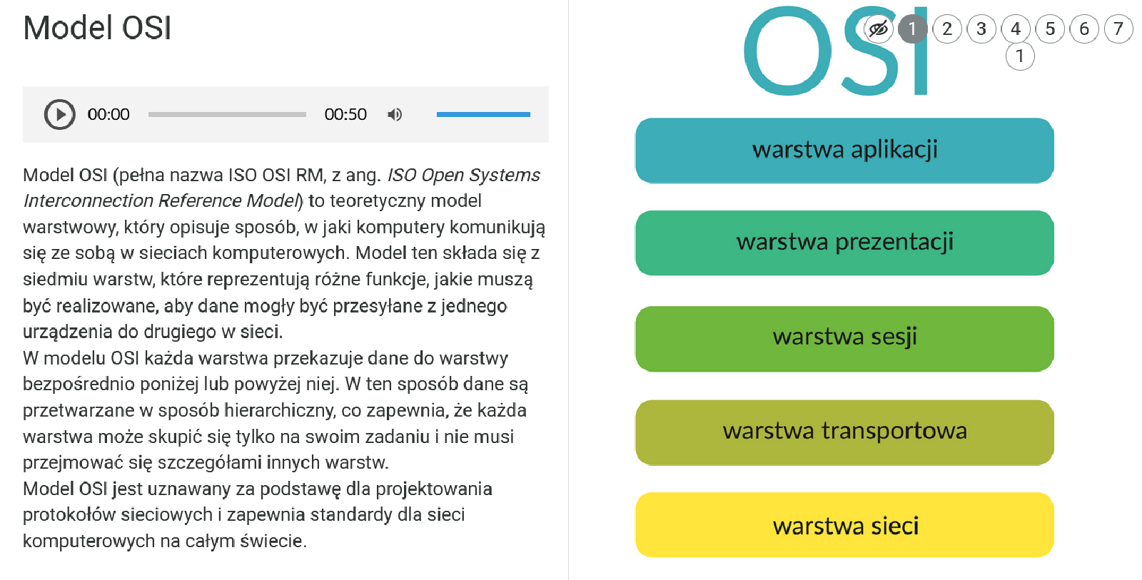 Ilustracja przedstawia widok na infografikę z wysuniętym panelem bocznym zawierającym treść oraz nagranie o treści tożsamej.