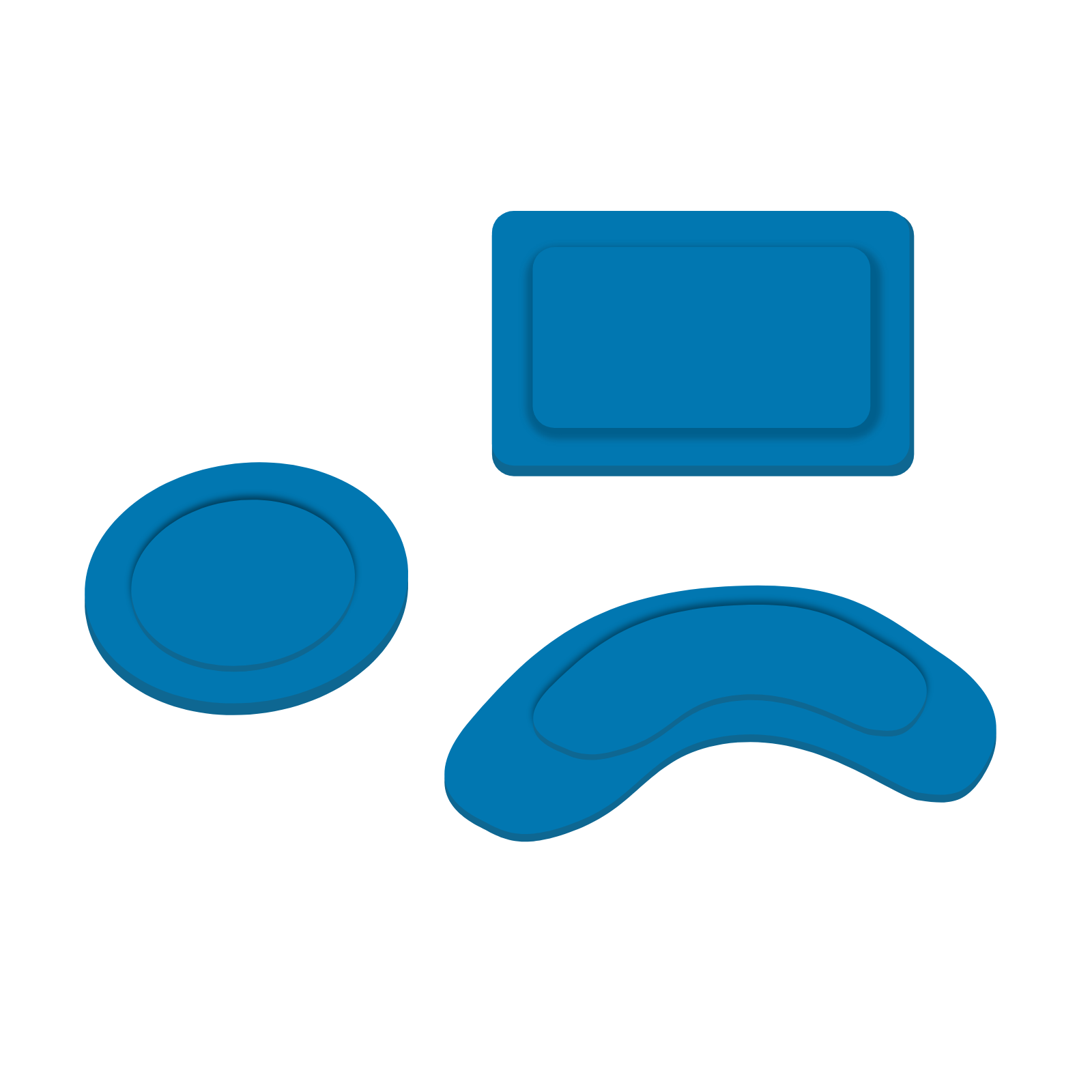 Grafika przedstawiająca prostokąt, figurę o nieregularnym kształcie i zaokrąglonych brzegach oraz elipsę.
