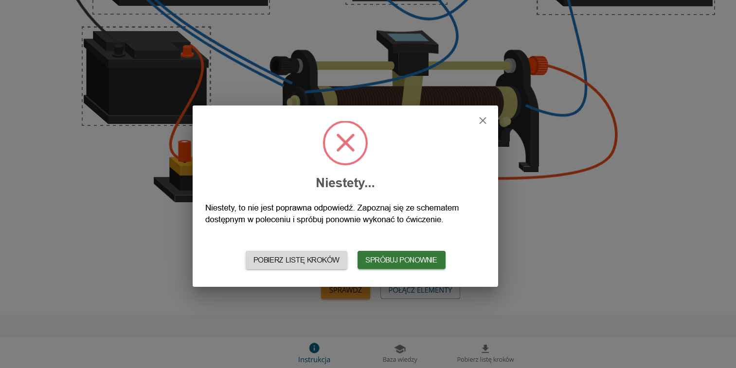 Widok przykładowej informacji zwrotnej programu ćwiczeniowego.