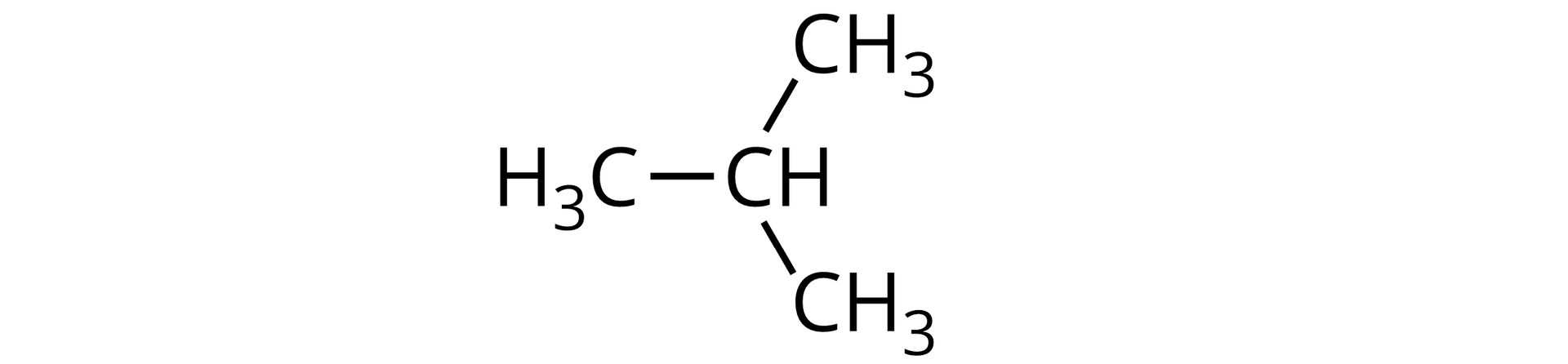 Ilustracja przedstawia wzór półstrukturalny alkanu: do atomu węgla przyłączone są trzy grupy metylowe i atom wodoru.